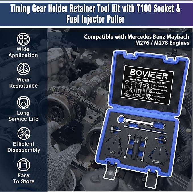 Timing Gear Holder Retainer Tool Kit Compatible with Mercedes Benz Maybach M276 M278 Engines, for Removing/Installing Camshaft Adjuster Sprocket, with T100 Socket & Fuel Injector Puller