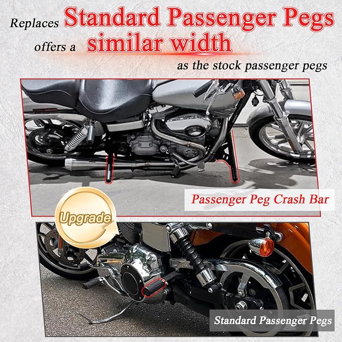 Highway Peg Crash Bar+ Passenger Footpegs Enginge guard for Harley Dyna with mid Control Models 2006-2017, for Street Bob FXDB/I Fat Bob FXDF Low Rider FXDL/I Wide Glide FXDWG/I,Gloss Black