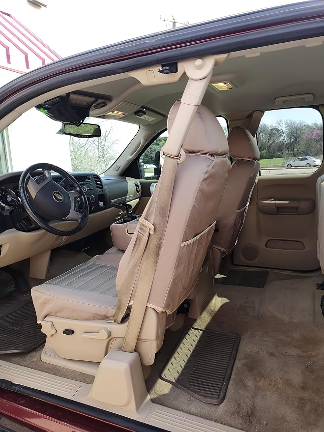 Durafit Seat Covers C1127-X3/Q3-2007-2013 Chevy Truck/Pickup Silverado, Avalanche and GMC Sierra LT 40/20/40 Custom Seat Covers Made in Tan Automotive Twill Seat Covers. Custom Made to These Seats.