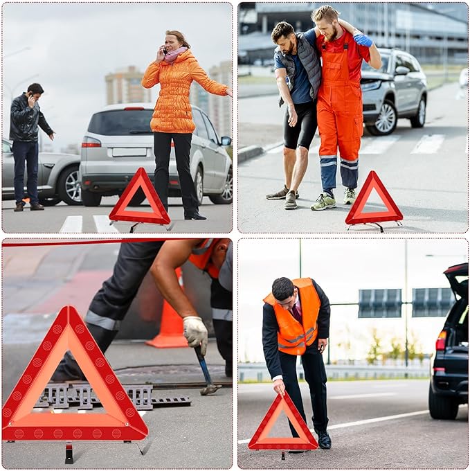 Kanayu Warning Safety Triangles for Vehicles Foldable Roadside Emergency Kit Emergency Reflective Triangles with Base and Carrying Case for Cars Trucks Breakdown(12 Pack)
