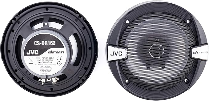 JVC CS-DR162 DRVN Series 6.5 Inch 2-Way 300 Wats Car Speakers (Coaxial)- Set of 2 (Black) with horn ring sound enhancer