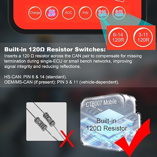 ECU Circuit Board Testing Tool on Bench, WOYO CTB007 Mobile with Built-in Resistor, OBD2 Diagnostic Tool, Digital Voltage of 16 PINs, Automotive CAN Tester Box, Support DC and Battery Power