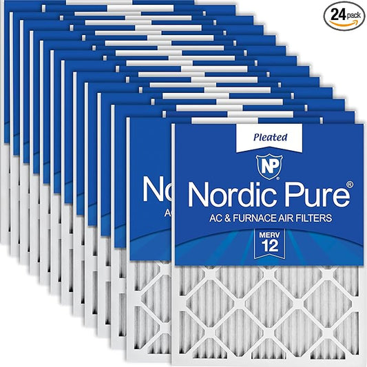 Nordic Pure 12x20x1 (Actual Size: 11 1/2 x 19 1/2 x 3/4) Pleated MERV 12 Air Filters 24 Pack