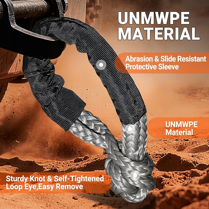 Synthetic Soft Shackle Rope 1/2 Inch x 22 Inch Gray Recovery Tow Shackles with Red Recovery Ring 56,000lbs Breaking Strength Offroad Soft Shackle Recovery Kit for Truck, Jeep, SUV, UTV, ATV