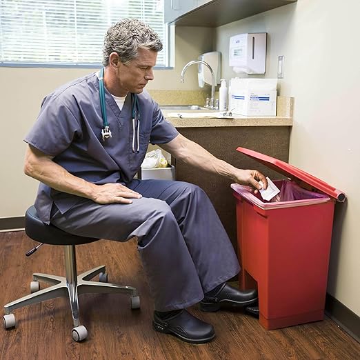 Rubbermaid Commercial Products Legacy Step-On Trash Can/Container, 12-Gallon, Red, Hands-Free Sanitary Use Garbage Can for Medical Waste in Hospitals/Lab/Emergency/Patient Rooms