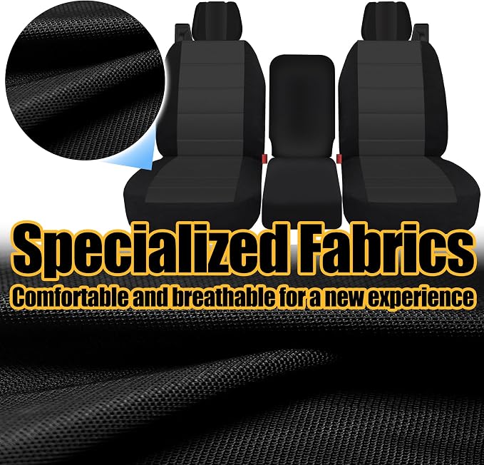 Front Durable Fabric Seat Covers for Ford F150 XL XLT Standard Cab 2004 2005 2006 2007 2008, Front 40/20/40 Split Bench with Integrated Seatbelts & Solid Armrest-Black