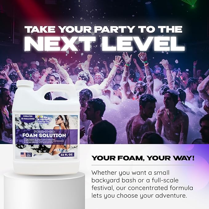 Foam Solution – Makes Up to 20 Gallons of Water – Ultra Concentrated, Non-Toxic & Hypoallergenic – Compatible with All Foam Machines for Parties & Events (20 Gallons)
