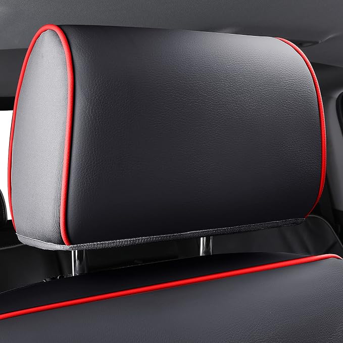 LUCKYMAN CLUB Chevy Silverado/Sierra P01-S1 Seat Covers Full Set, Fit 2019-2024 1500/2020-2024 2500 HD/3500 HD Crew Cab with Breathable Faux Leather (Full Set, Black/Red)