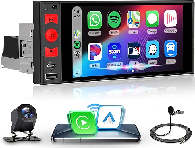 4G+64G Rimoody Car Radio Android 15 Single Din Wireless Carplay Android auto, 1 Din Car Stereo Bluetooth 5.0, Car Audio Receivers GPS WiFi EQ USB/Type-C, FM/RDS, Car Multimedia Player Backup Camera
