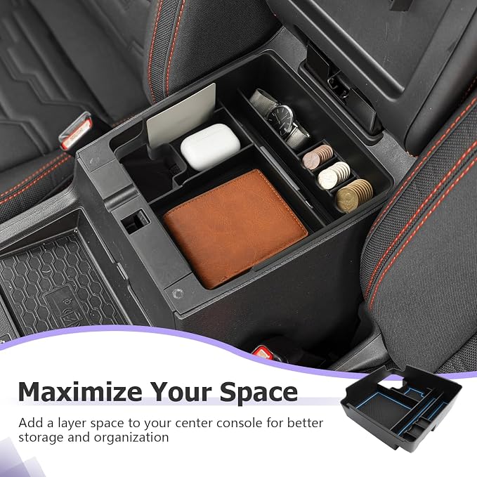 LUWU 2025 2026 Frontier Center Console Organizer for 2022 2023 2024 2025 2026 Nissan Frontier Accessories Armrest Console Storage Box Insert Tray ABS Material Blue-trim