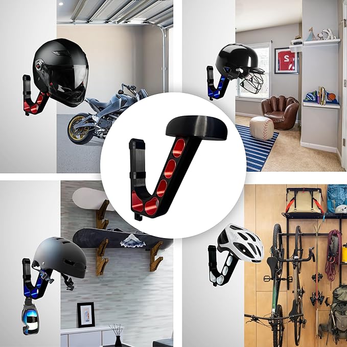 Wall Mounted Helmet Holder – Heavy Duty Motorcycle Helmet Hanger Rack for Garage Storage | Helmet Wall Mount for Motorcycle, Bicycle, Football & VR Headset | 3D Printed PETG Helmet Hook – Red