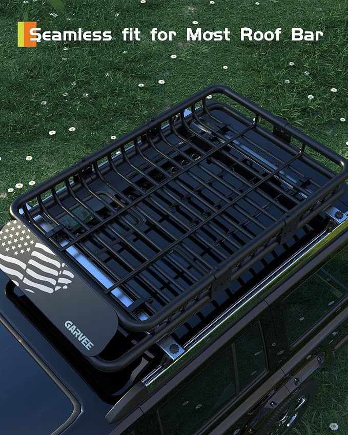GarveeLife 46" x 36" Universal Roof Rack Cargo Carrier Basket, 200 Lbs Capacity Rooftop Cargo Rack, Car Top Luggage Holder Basket Heavy Duty for SUVs, Trucks, Vehicles
