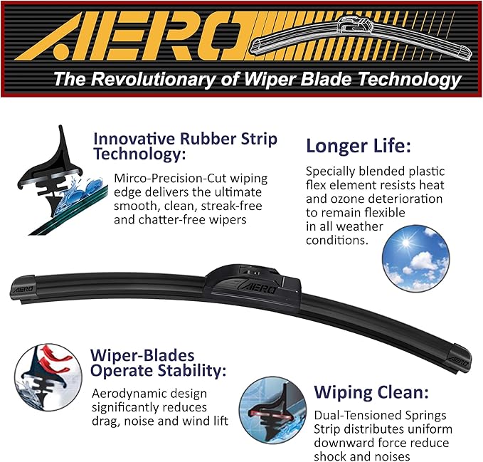 AERO Wipers Replacement for Toyota Land Cruiser 1999-1998, 20"+20" Front + 16" Rear, Premium All-Season Windshield Wiper Blades with Extra Squeegee Refills + 1-Year Warranty (Set of 3)