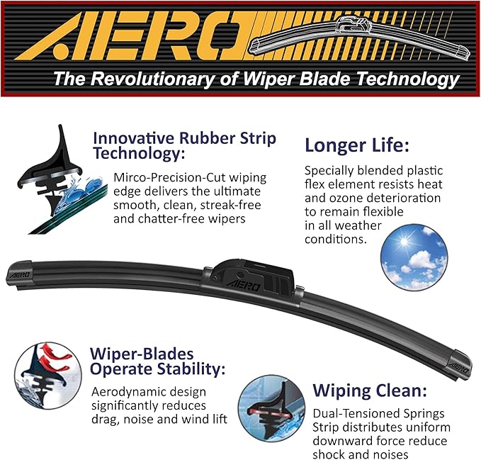 AERO Avenger 26"+26" Premium All-Season Beam Windshield Wiper Blades OEM Replacement for Mercedes-Benz E320 E350 E500 E55 E550 E63 (Set of 2)