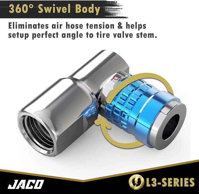 JACO Lightning Bike Tire Inflation Kit | with Lightning L3-Series Bike Air Chuck & FlowPro Digital Tire Inflator Gauge (200 PSI)