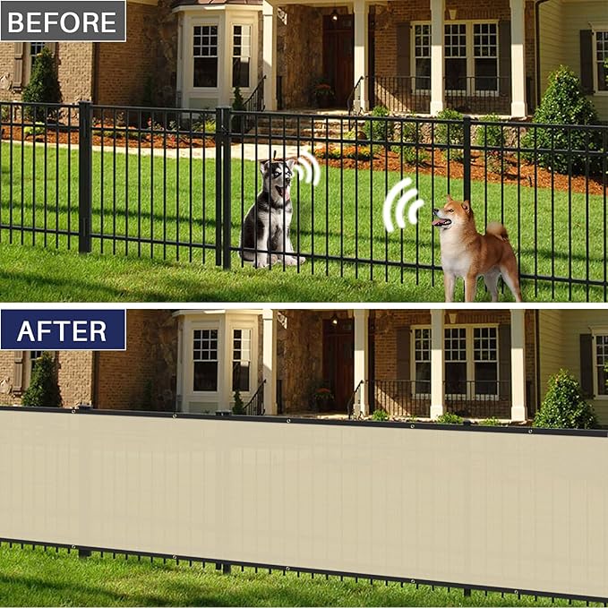 Windscreen4less Privacy Fence Screen Heavy Duty Windscreen Fencing Mesh Fabric Shade Net Cover for Outdoor Wall Garden Yard Pool Deck, 8'x77' Beige