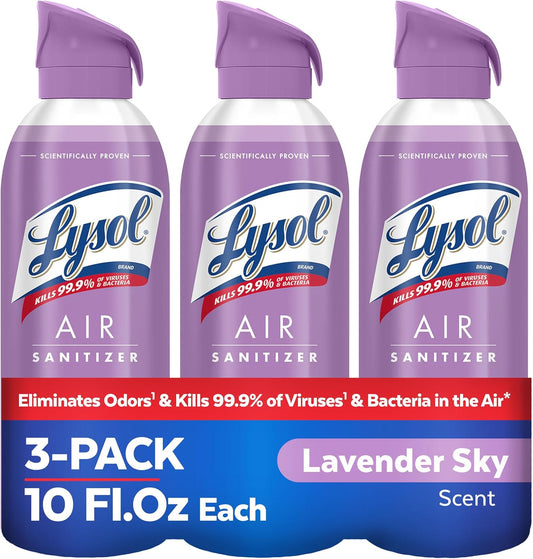 Lysol Air Sanitizer Spray with Odor Eliminator for Home & Office, Sanitizing Spray, Air Freshener Alternative, Lavender Sky Scent, 10 oz (Pack of 3)