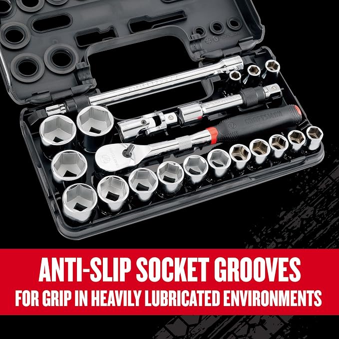 CRAFTSMAN V-SERIES Socket Set, Shallow SAE, 1/2 Inch Drive, 21 Piece (CMMT45754V)