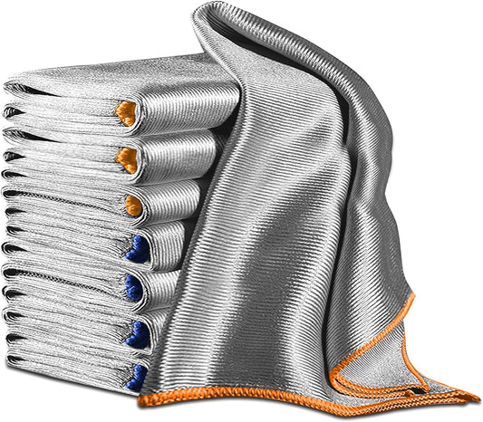 Streak Free Miracle Cleaning Cloth Easy Clean Pack of 8-12" x 16" Microfiber Dish Cloths Glass Polishing Lint Free for Kitchen Mirrors Wine Car