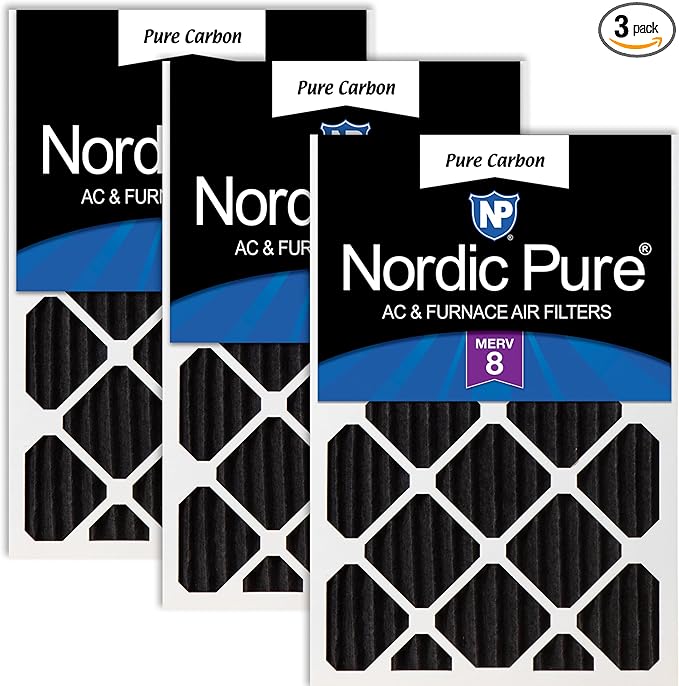 Nordic Pure 14x24x2 (Actual Size: 13 1/2 x 23 1/2 x 1 3/4) Pure Carbon Pleated Odor Reduction MERV 8 Furnace Filters 3 Pack