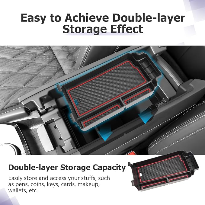 LUWU 2025 2026 Rogue Center Console Organizer for 2021 2022 2023 2024 2025 2026 N issan Rogue Accessories Armrest Console Storage Box Insert Tray ABS Material Red-trim
