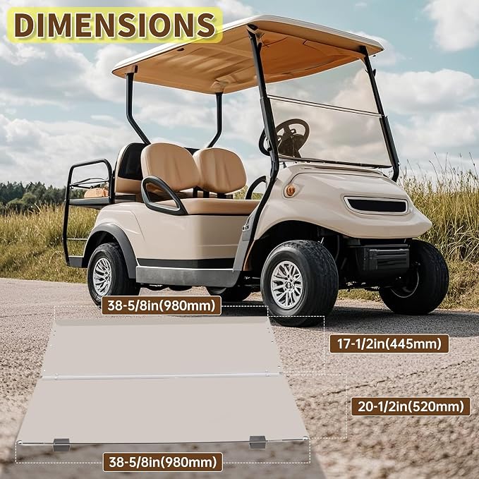 ECOTRIC Tinted Windshield Compatible with 2007-2016 Yamaha Drive G29 Gas or Electric Models Folding Down Impact Resistant 38.75"W x 35.75"H