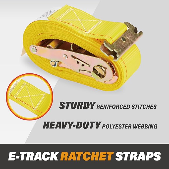 2 Pack E-Track Ratchet Straps 2" x 20' x 4,400 lbs Strength for Cargo Tie Down in Enclosed Trailer & Van by KODIAK STRAPS