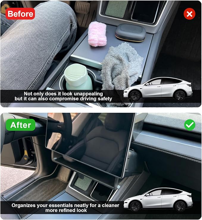 zorik Under Screen Storage Organizer for Tesla Model Y Juniper (2025-2026) & Model 3 Highland (2024-2026), Hidden Minimalist Dashboard Tray, Stable Snap-on Installation, Interior Accessories Black