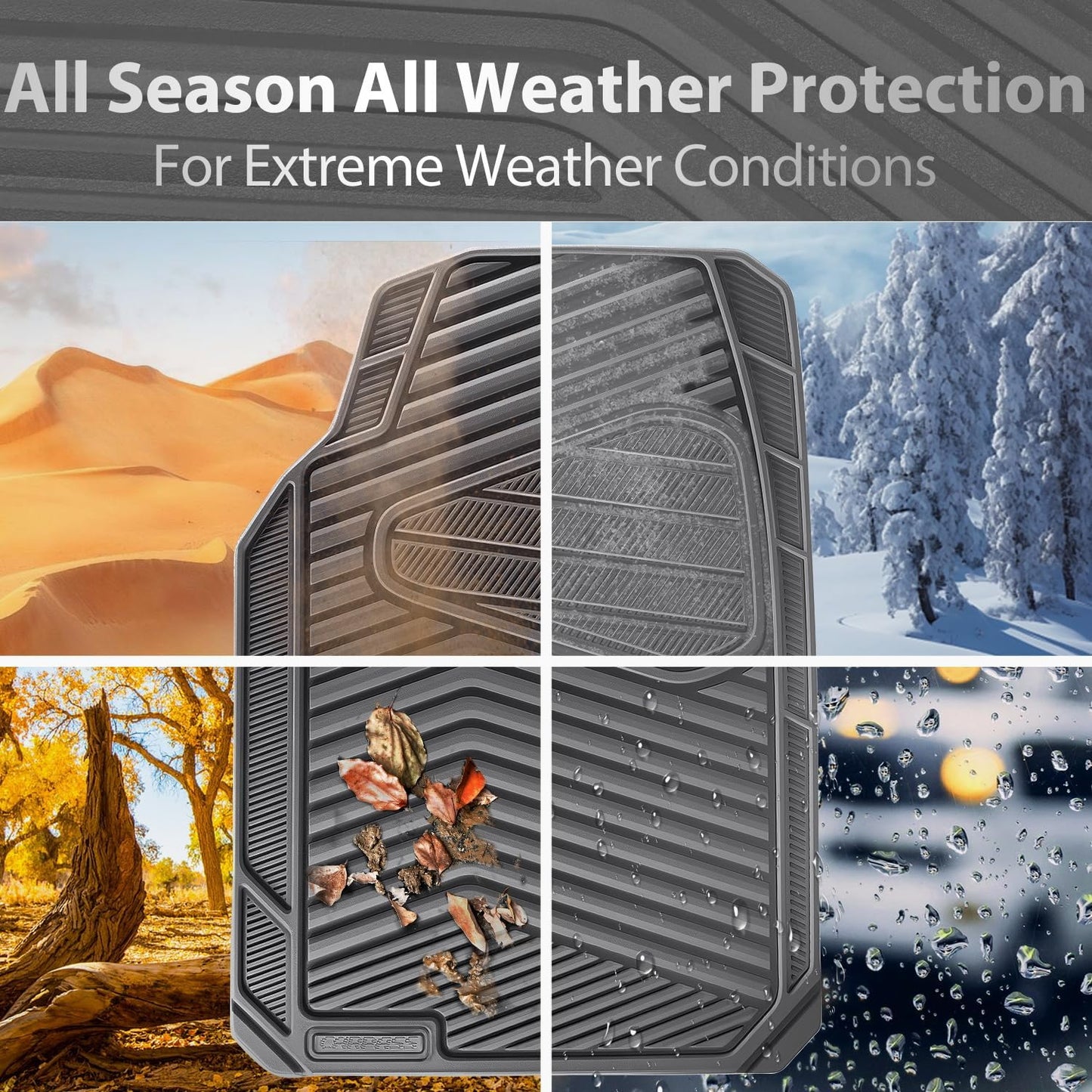 CAR PASS Rubber Car Mats,Car Floor Mats All Weather,Car Mat Full Set 3 Piece,Grey Waterproof Automotive Floor Mat Trim to Fit for Cars Sedan SUVs Small Trucks,Heavy Duty Anti-Slip Easy Clean, All Gray