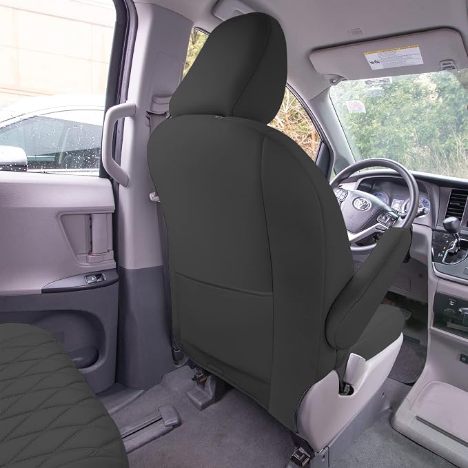 FH Group Custom Fit Car Seat Covers Specifically Made for 2011-2020 Toyota Sienna 7 Seater with Ultraflex Neoprene Water Resistant Automotive Seat Covers - Full Set Black
