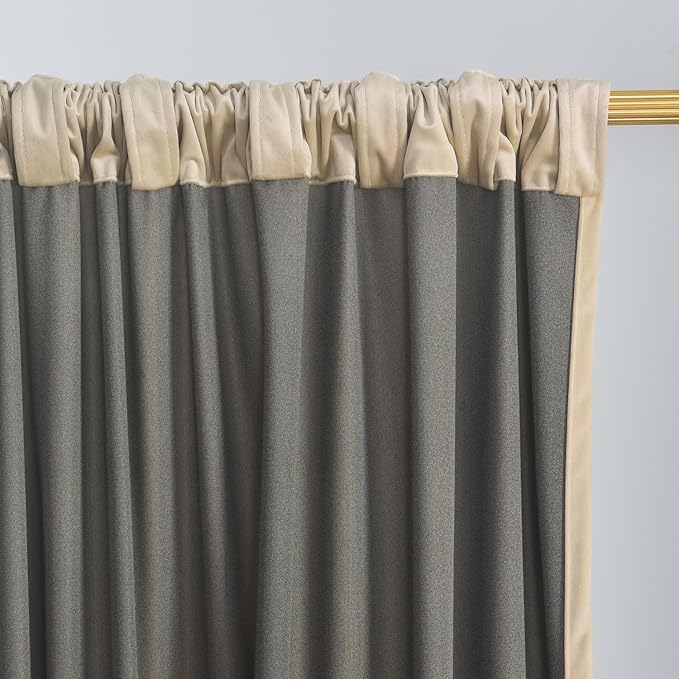 Roslynwood Luxury Soft Sand Velvet Curtains 96 inches Long Back Tab Thermal Insulated Blackout Window Drapes for Living Room/Bedroom/Dining Room, W52 x L96, 2 Panels