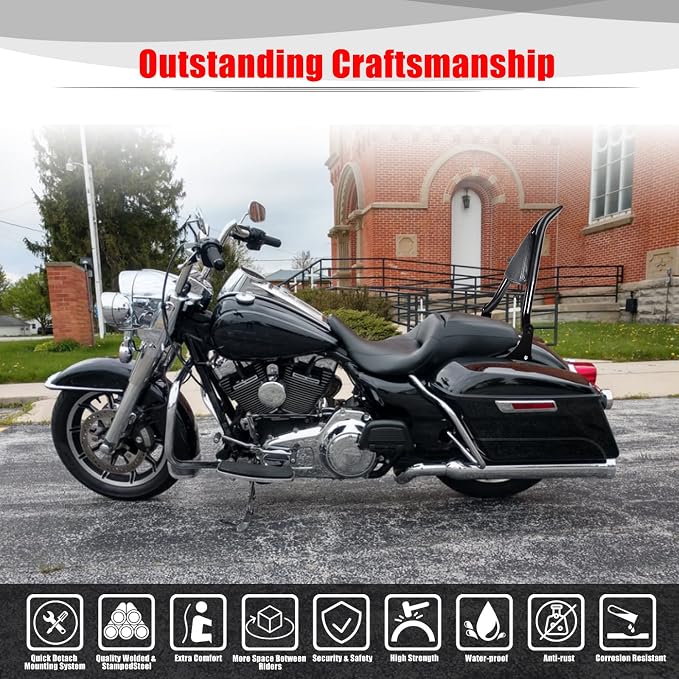 Goldfire Sissy Bar Detachable Rear Passenger Backrest 26" Passenger Back Rest Black for Harley Touring Models Road King Street Glide Electra Glide 2009-2024