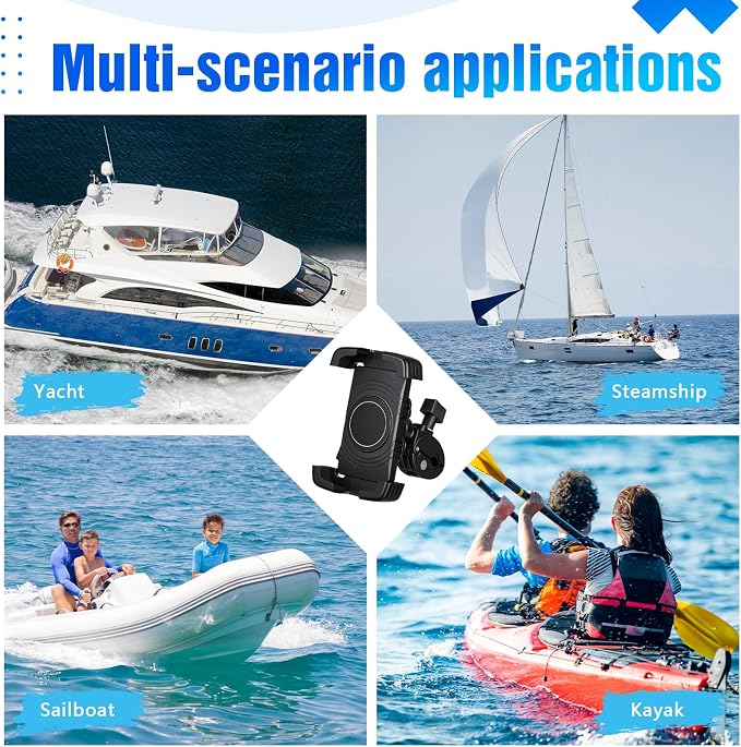 Tellegloww 1 Pack Boat Phone Holder, Marine Cell Phone Holder No Sunshade, Black 360 Degree Adjustable Knob Crab Clamp, Smartphone Accessory for Boat Rail, Car, Cycling, Pontoon and Outdoor Use