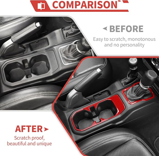 23pcs Full Set Interior Trim Kit for Jeep Wrangler JL JLU Gladiator JT 2018-2023 Steering Wheel Door Handle Air Conditioning Vent Cup Holder Reading Light Headlight Gear Cover, Red