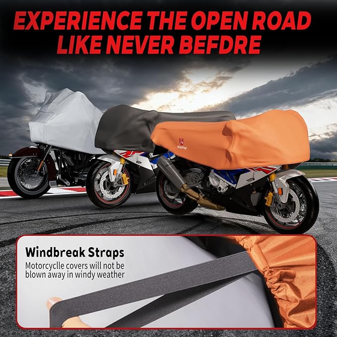 Rosefray 420D Motorcycle Half Cover-Outdoor Waterproof All Weather Protection Lightweight Half Cover, Orange L Size for Most Touring Models Harley Davidson,Honda Goldwing,Road King Street Glide