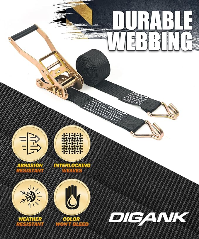 2 Inch Ratchet Straps 6 Pack, 15ft Heavy Duty Tie Down Straps with J Hooks, 6000 LBS Break Strength, 2000 LBS Working Load, Cargo Ratchet Straps for Truck Trailer ATV Motorcycle