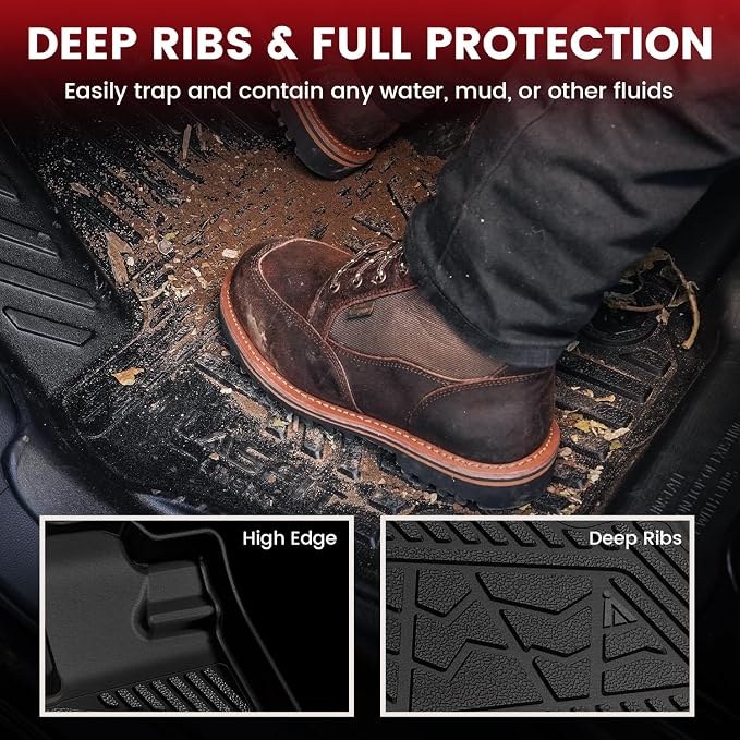 LASFIT Floor Mats for Honda Ridgeline 2026 2025 2024 2023-2017 Crew Cab, All Weather Protection TPE Non-Slip Custom Fit Automotive Accessories Floor Liners 1st & 2nd Row, Black