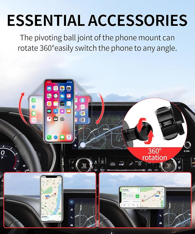 Car Phone Holder for Toyota Highlander 2020-2025 Accessories 12.3-Inch Screen Fixed Clip, 360° Rotation Phone Mount Compatible with MagSafe,Cell Phone Holder That Does Not Affect Air Vent