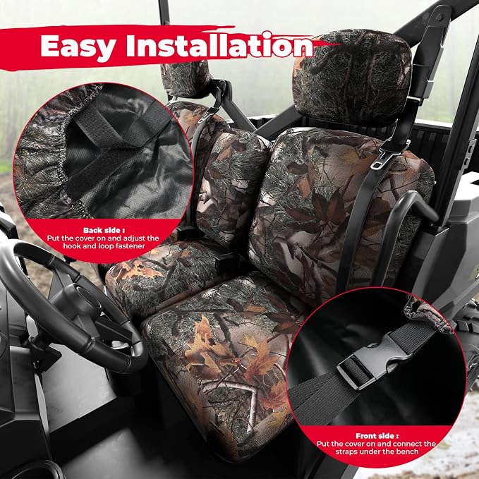 KEMIMOTO UTV Seat Covers Camo Split Bench Compatible with Can Am Defender | Scratch-resistant 1680D oxford fabric, Waterproof,Easy to Clean, hook and loop,w/Headrest Cover Front Two Doors Split Bench