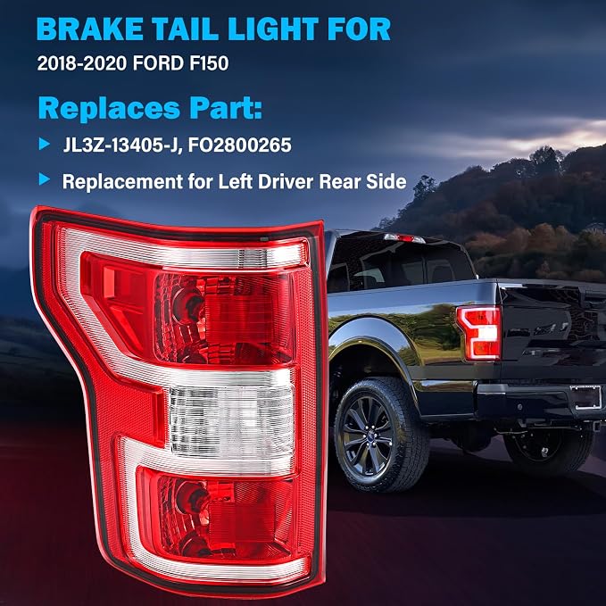 Tail Lights Assembly Compatible with 2018 2019 2020 Ford F-150 Left Driver Side Rear Light Brake Lamp Taillight with Bulb and Harness Replace JL3Z13405H