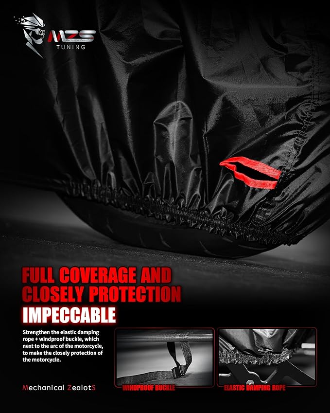 MZS Motorcycle Cover, All Season Weather Outdoor Waterproof Protection fits up to 73 inch M Compatible Mini Bike Dirtbikes Scooter with Vents Night Reflective Tear Scratch Proof Sunblock