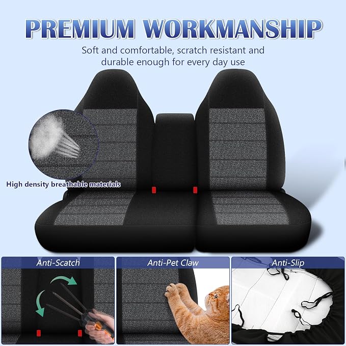 vokoroad Front Seat Cover for 1997-2000 Ford F-150 Pickup, Front High Back 60/40 Split Bench Seat Covers with Molded Headrests, Opening Center Console and Foam Seat Cusion, Exact Fit