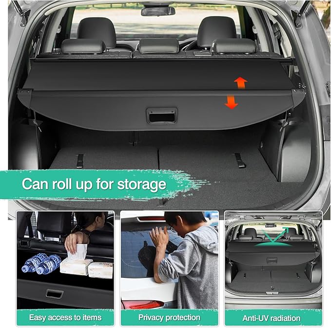 Powerty Cargo Cover for Hyundai Santa Fe 2019 2020 2021 2022 2023 Accessories Trunk Cover Rear Trunk Shade Retractable Trunk Shield Shade Tonneau Security Cover Black 5 Seats
