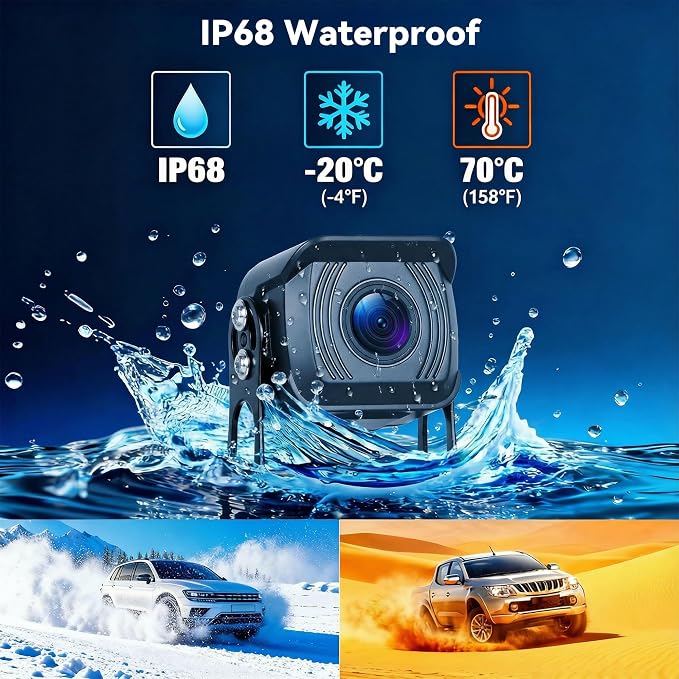 7 Inch Touchscreen Wired Backup Camera System, AHD 1080P Full Color Night Vision, 4K DVR Recording, IP68 Waterproof, Loop Recording, Parking Monitor, 9-32V for Truck Tractor Excavator Skid Steer RV