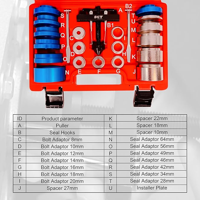 SGT Crank Bearing Camshaft Seal Installer and Remover Set,22pcs Crank Bearing Camshaft Seal,Crankshaft Camshaft Oil Seal Puller Tool Kit,Crankshaft Seal Kit for Automotive Engine Repair