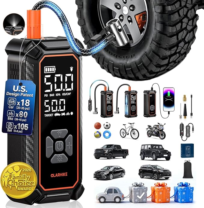 OlarHike Tire Inflator Portable Air Compressor, 150PSI Dual Power - 6000mAh & 12V DC, Cordless Air Pump for Car Tires, Bike, Motorcycle, Balls with LED & Digital Pressure Gauge, Auto Shut‑Off