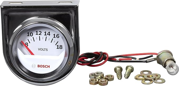 BOSCH SP0F000043 Style Line 2" Electrical Voltmeter Gauge (White Dial Face, Chrome Bezel)