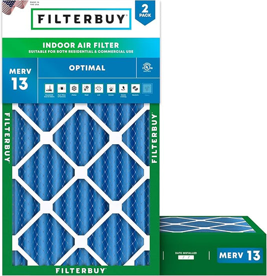Filterbuy 8x24x4 Air Filter MERV 13 Optimal Smoke & Allergy Defense (2-Pack), Electrostatic Pleated HVAC AC Furnace Filters Replacement (Actual Size: 8.00 x 24.00 x 3.63)