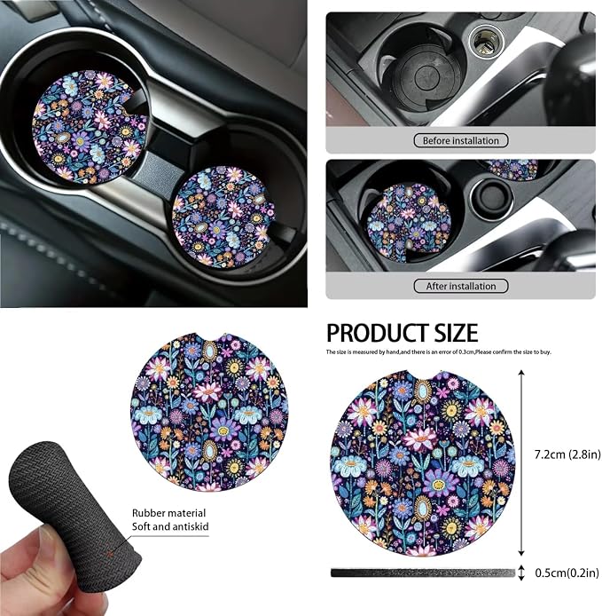 Wanyint Hippie Flower Lotus Car Seat Cover Set 15 PCS, with Steering Wheel Cover Seat Belt Pads Garbage Bag Air Vent Pocket Rearview Mirror Cover Car Coasters Keychain Fit for SUV Trucks Vans Sedans