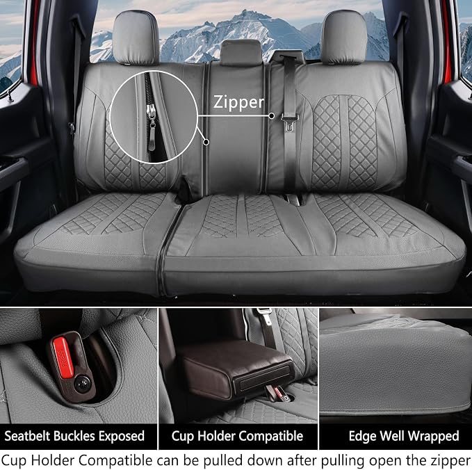 Truckiipa Ford F150 Seat Covers Full Set Leather Waterproof Custom for Automotive Seat Covers Fit for 2015-2026 Ford F150 SuperCrew, 2017-2026 F250 F350 F450 Super Duty Crew Cab, Full Set, Gray